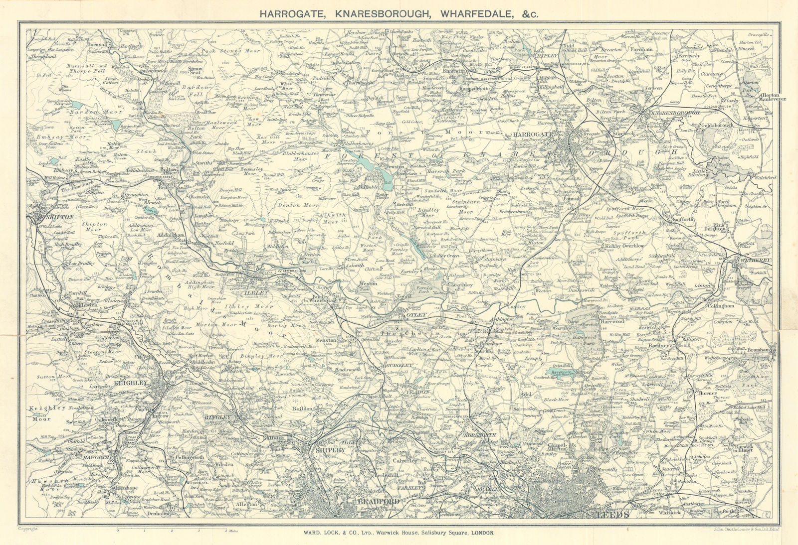 YORKSHIRE Harrogate Knaresborough Wharfedale Leeds Bradford. WARD LOCK 1927 map